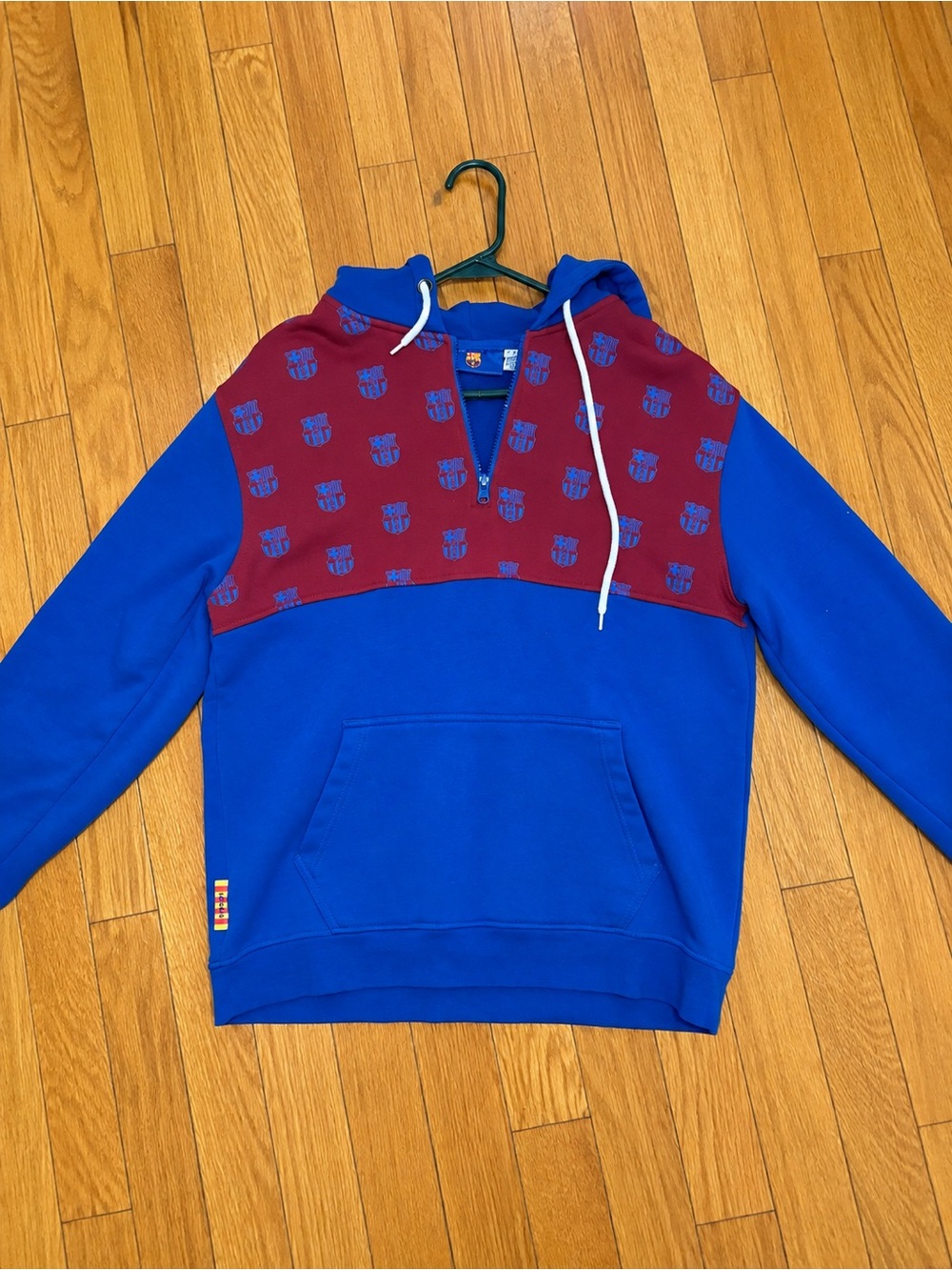 Men's Blue and Maroon Hooded Pullover Shirt